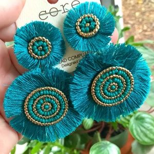 BOHO VIBE TEAL BEADED FRINGE EARRINGS/ ONE PAIR ⭐️ NEW CONDITION/  PIERCED